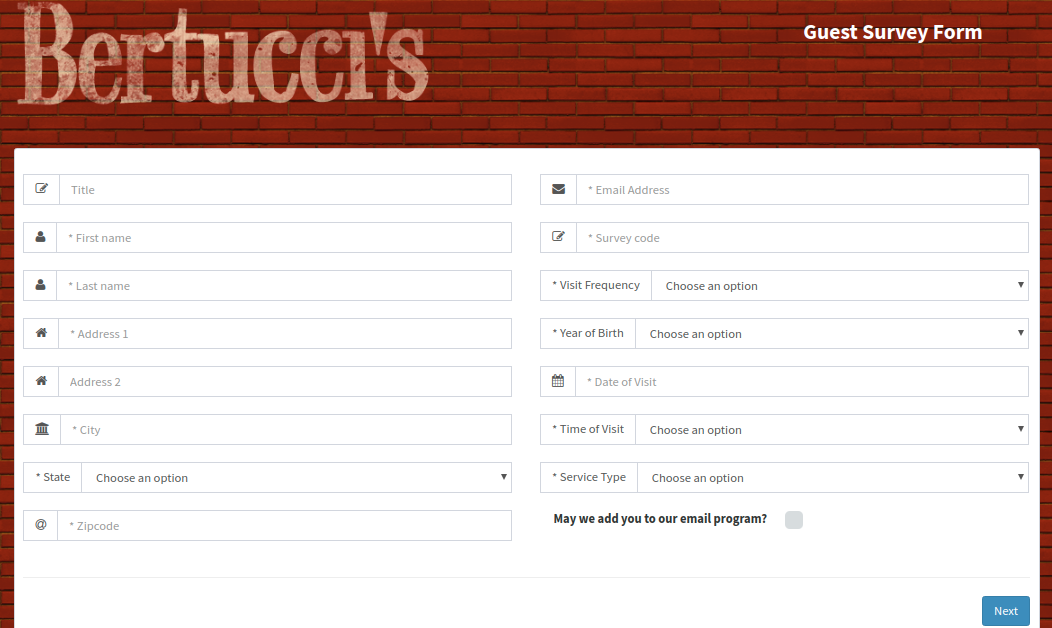 Bertucci’s Guest Survey