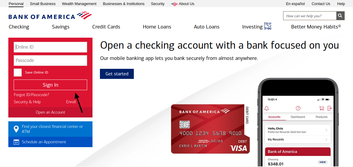 Bank of America Banking Credit Card Login
