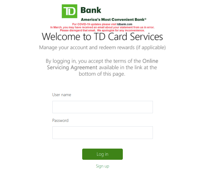 TD Credit Card Login