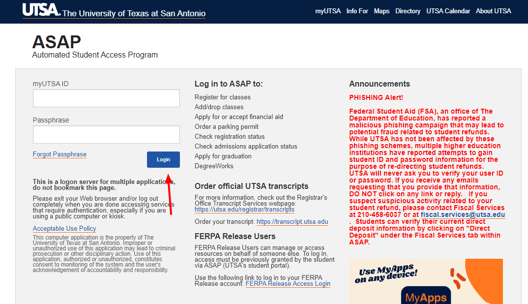 asap utsa login