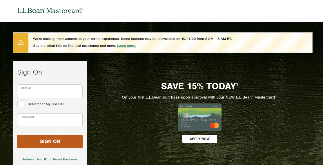 LL Bean Credit Card Login