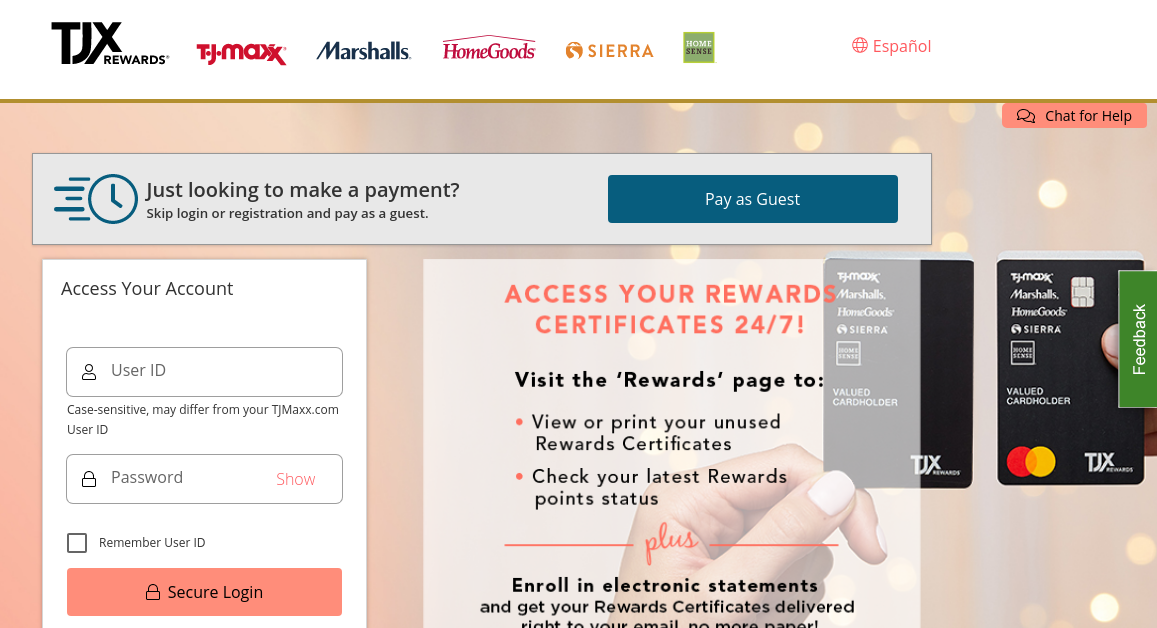 TJX Credit Card Login