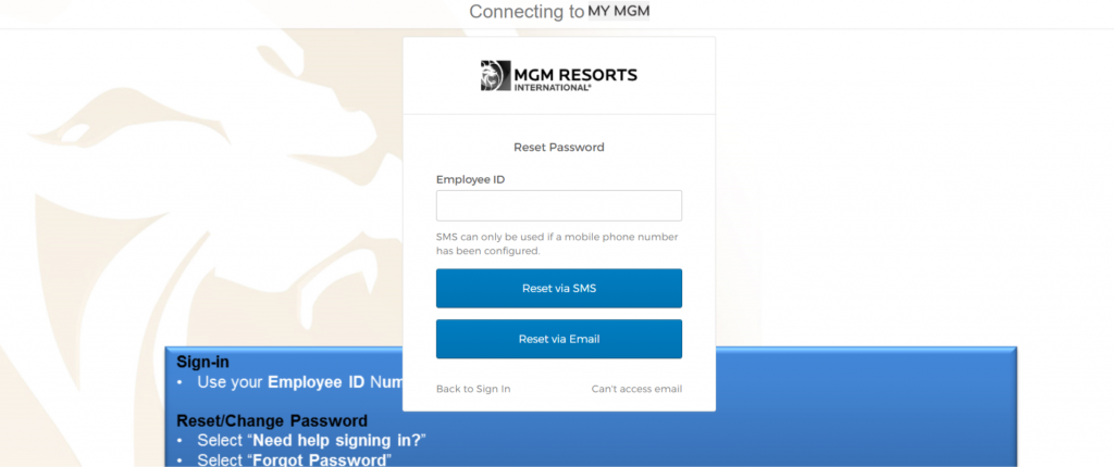 MGM-Resorts employee login portal