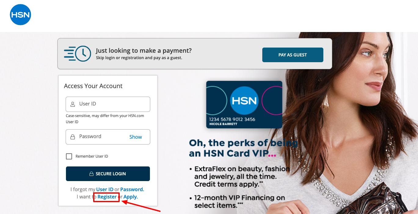 hsn credit card register